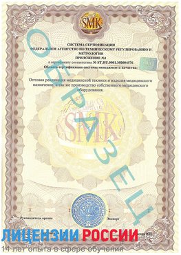 Образец сертификата соответствия (приложение) Сосновый Бор Сертификат ISO 13485